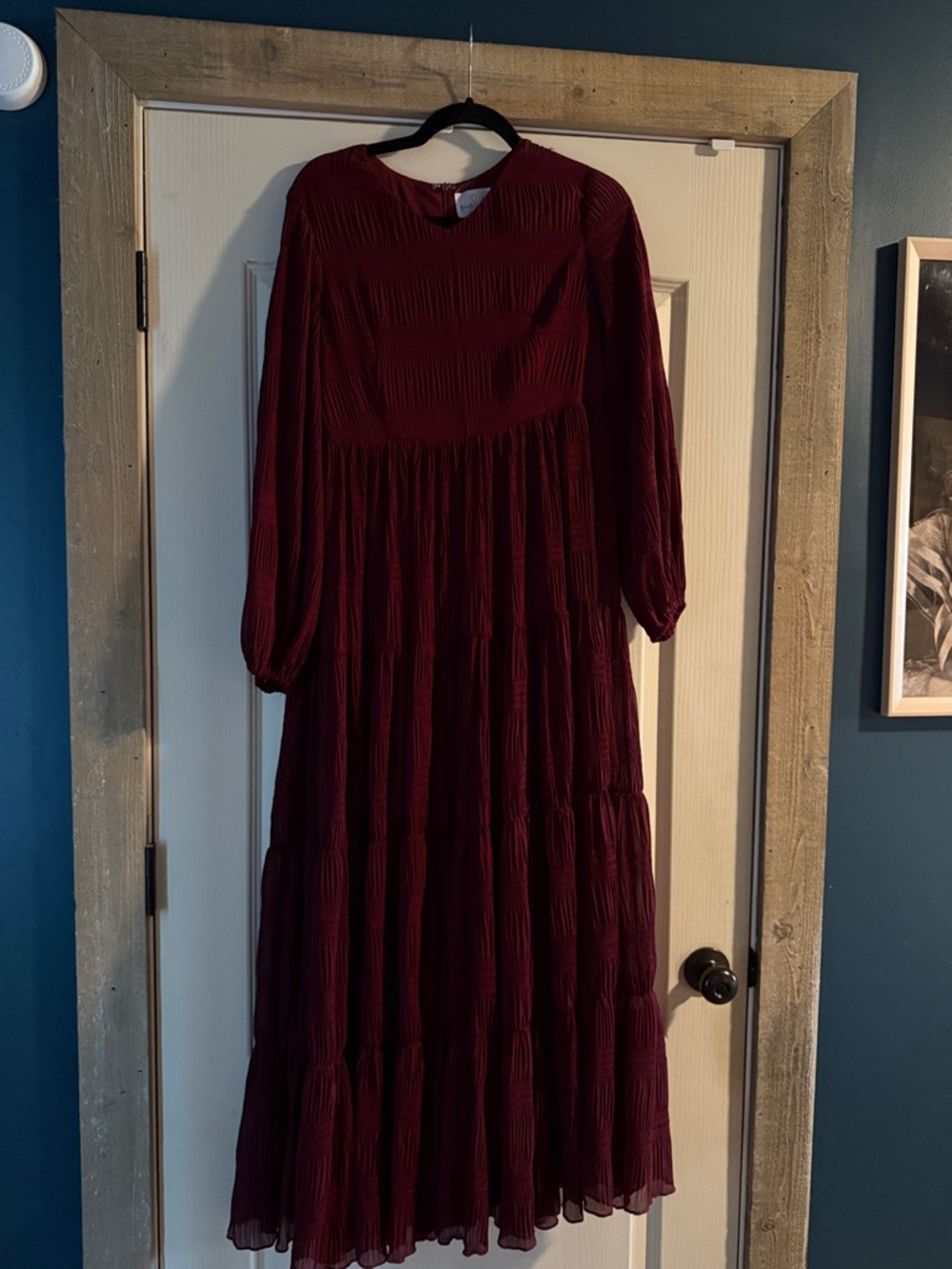 Dainty Jewell’s Women's Burgundy Long Sleeve Tiered Maxi Dress